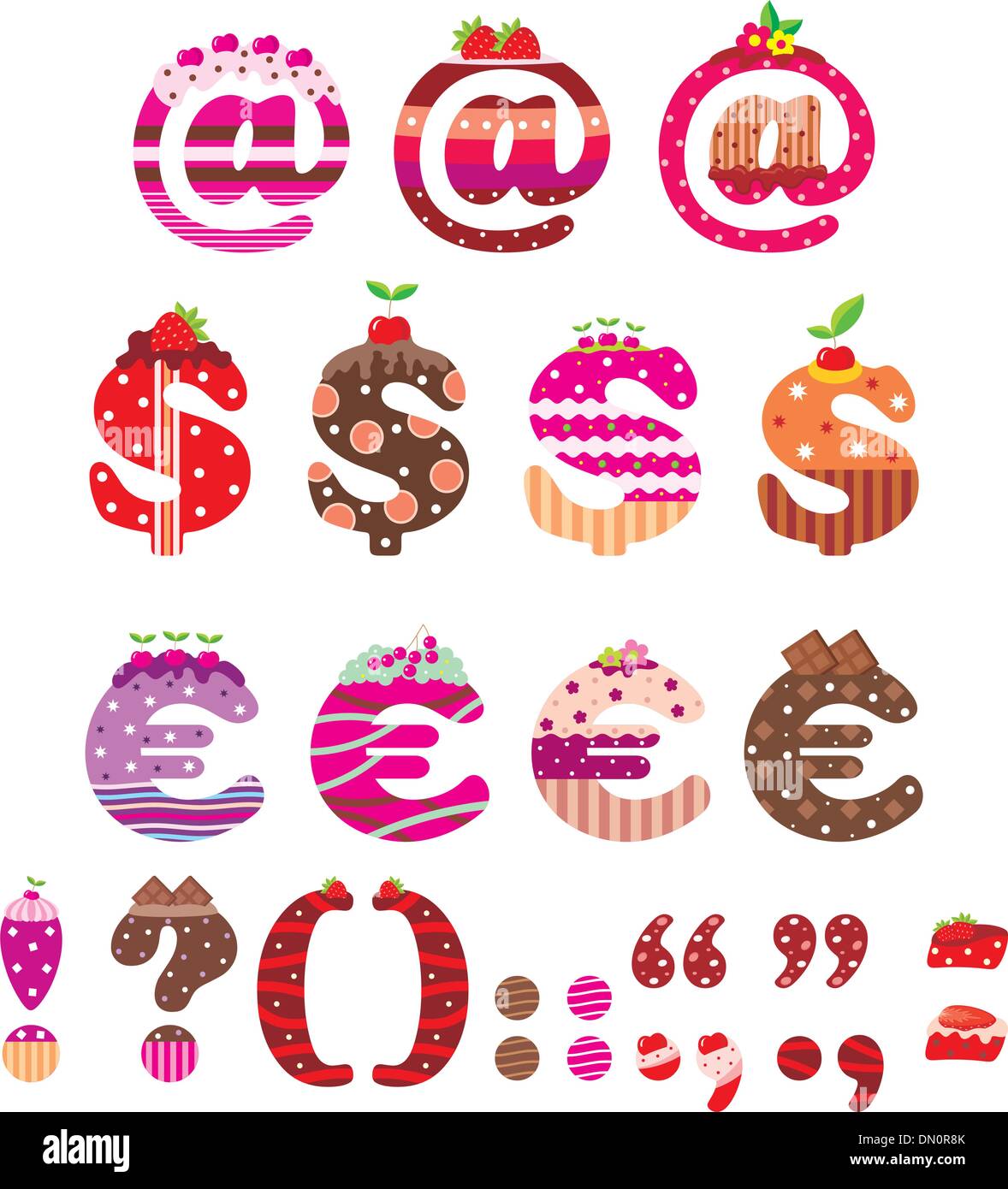 Sweet punctuation marks, dollar sign and euro Stock Vector