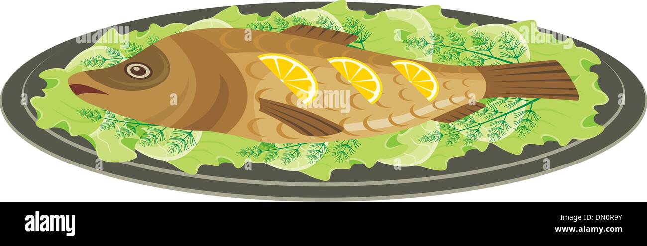Dish with the baked fish Stock Vector Image & Art - Alamy