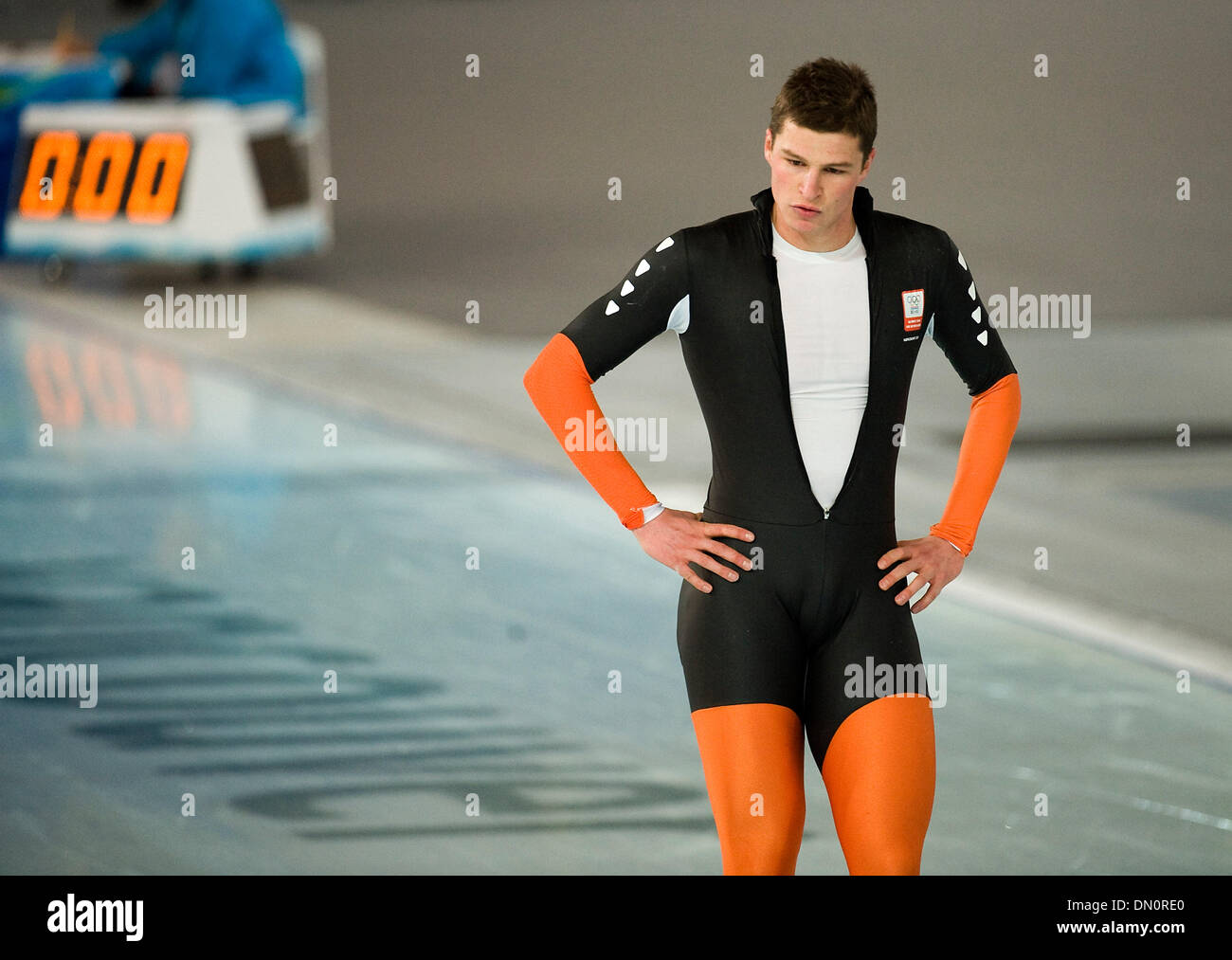 Feb. 23, 2010 - Vancouver, British Columbia, Canada - Olympics Men's 10000 M Speed Skating - Netherlands's Sven Kramer  who was a race favorite for a medal forgot to cross lanes and was disqualified in Men's 10000 M Speed Skating at the 2010 Winter Olympic on February 23, 2010 in Vancouver, British Columbia. (Credit Image: © Paul Kitagaki Jr./ZUMApress.com) Stock Photo