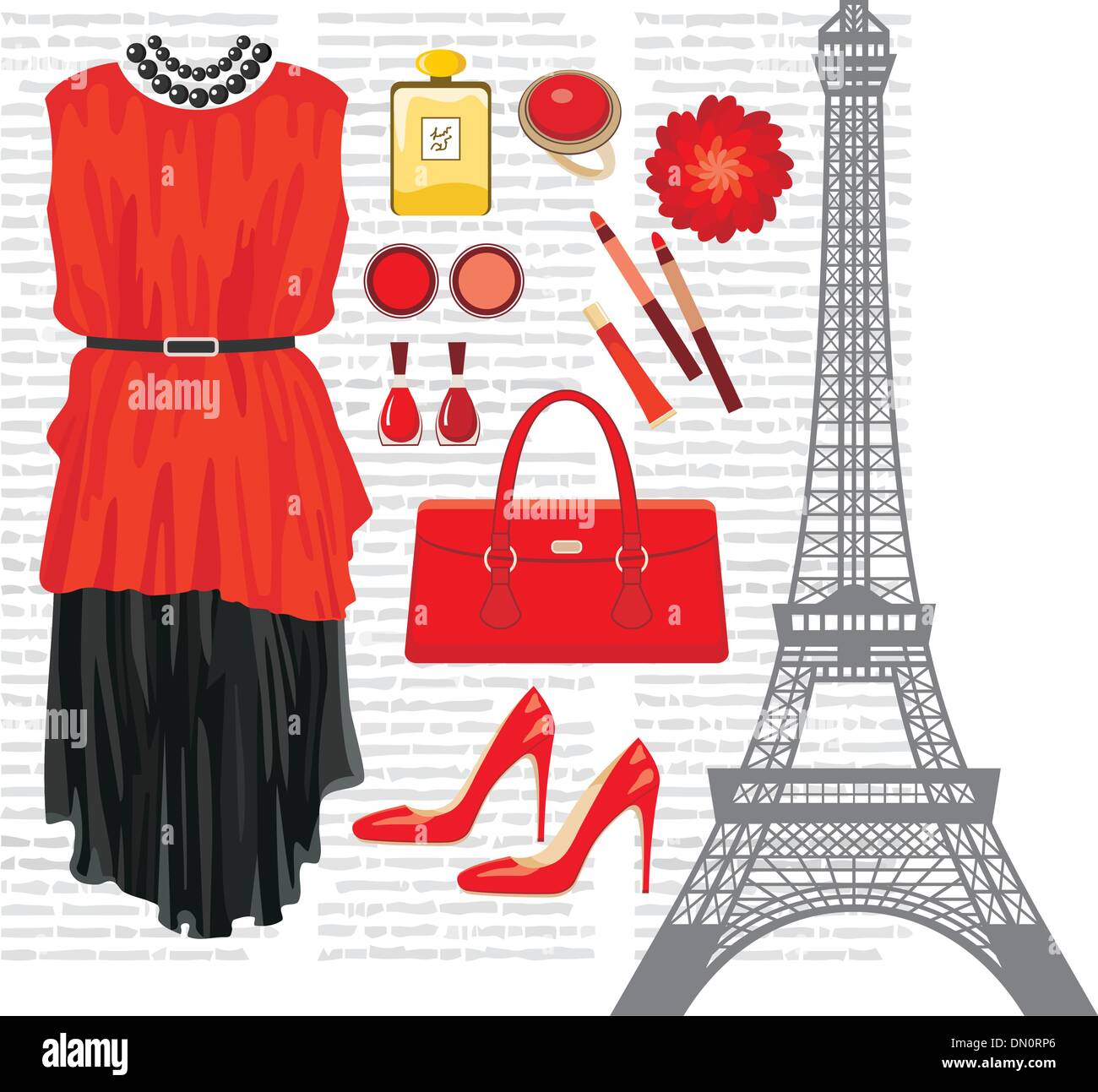 Fashion set with the Eiffel Tower Stock Vector