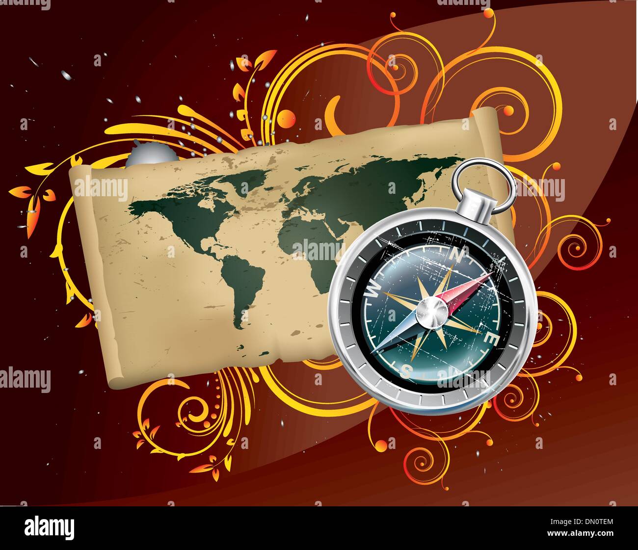 vector image of compass with map Stock Vector