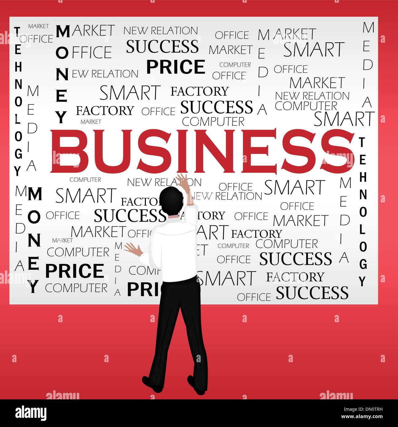 vector image of a businessman sticking notice on wall Stock Vector