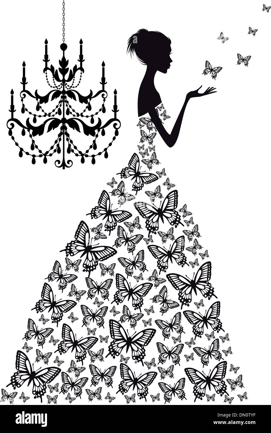 woman with butterflies, vector Stock Vector