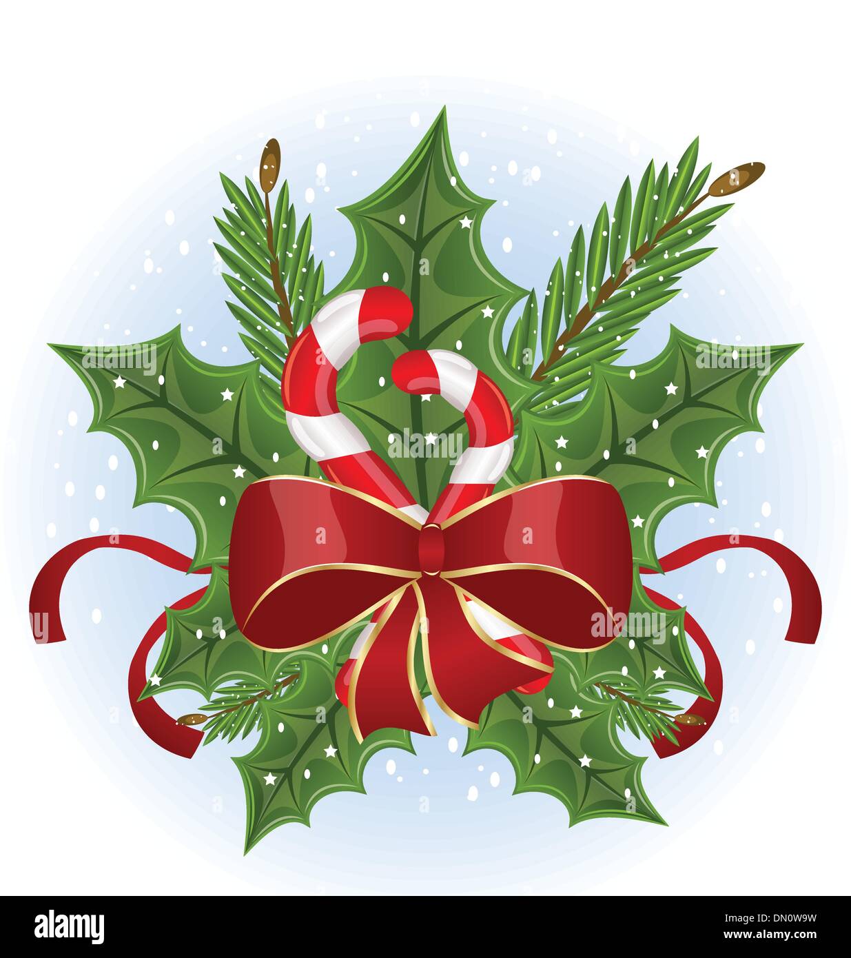 Christmas holly berry branches and bow isolated - vector Stock Vector ...