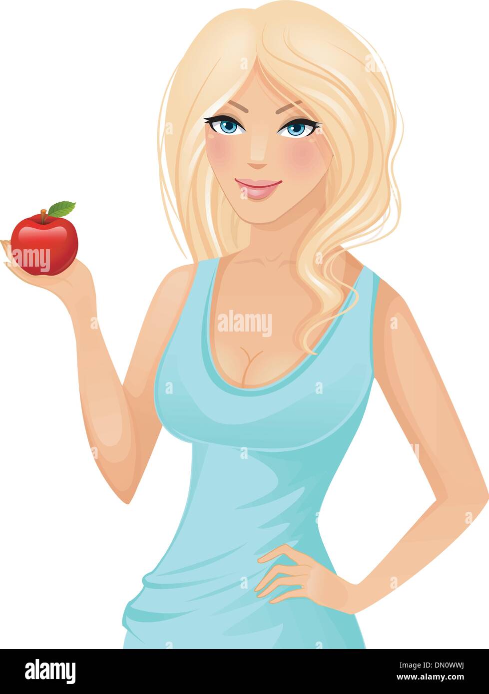 Beautiful blond woman with red apple Stock Vector