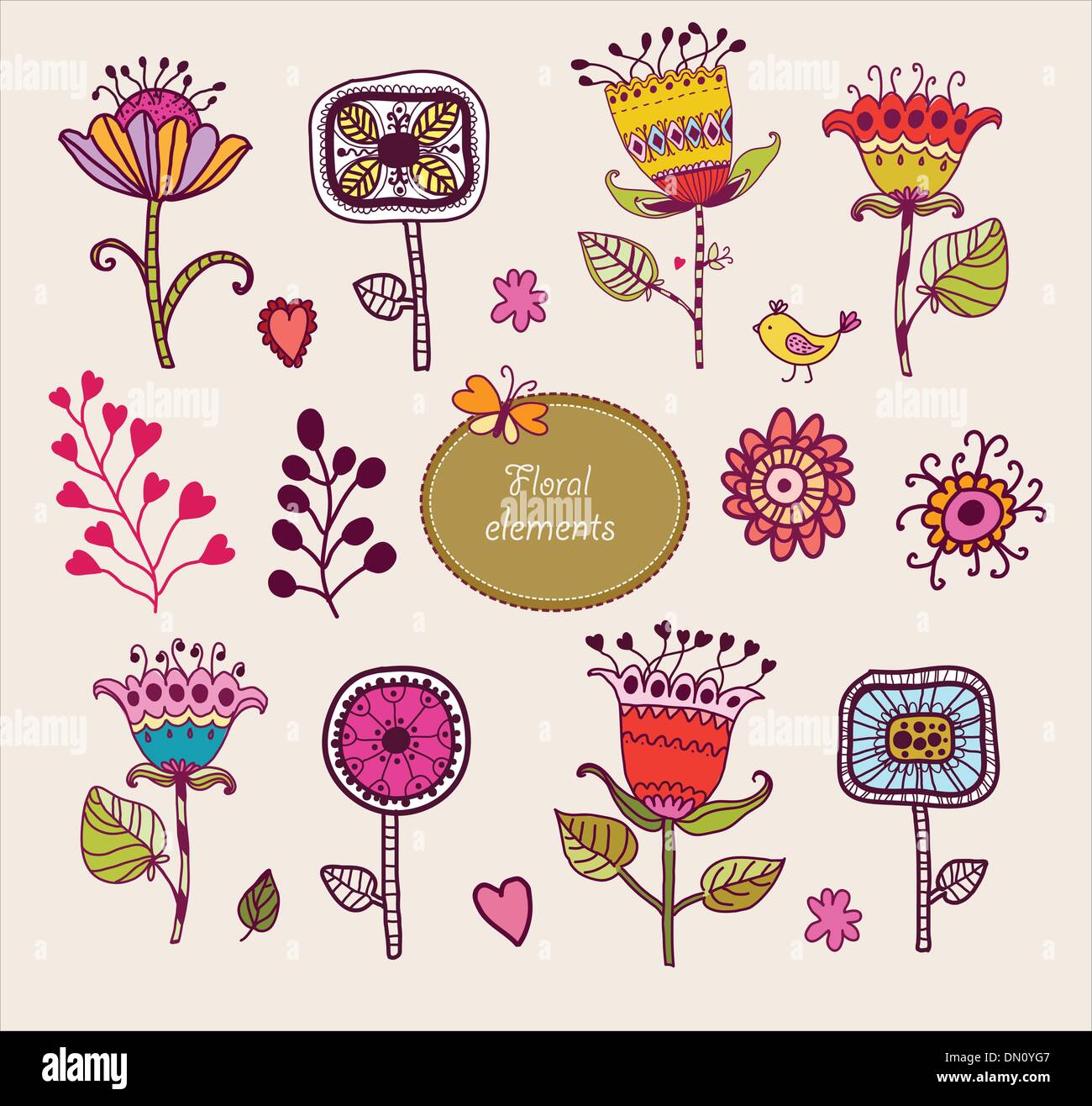 Hand Drawn floral elements. Set of flowers Stock Vector Image & Art - Alamy