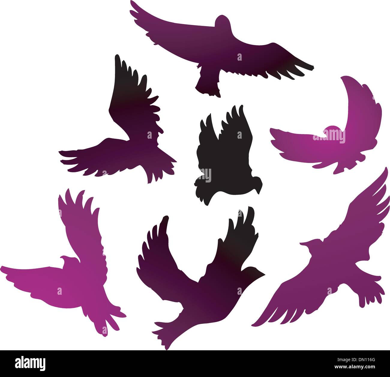 Vögel, Schwan, Ente, Sparrow, Flamingo, Bru,: Stockillustration
