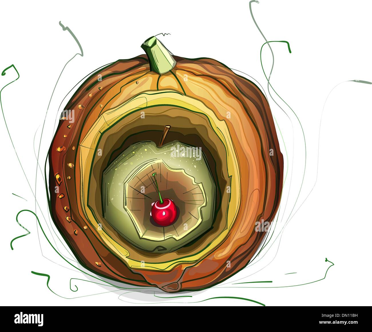 Pumpkin Apple Cherry Still Life Illustration Stock Vector Image & Art ...