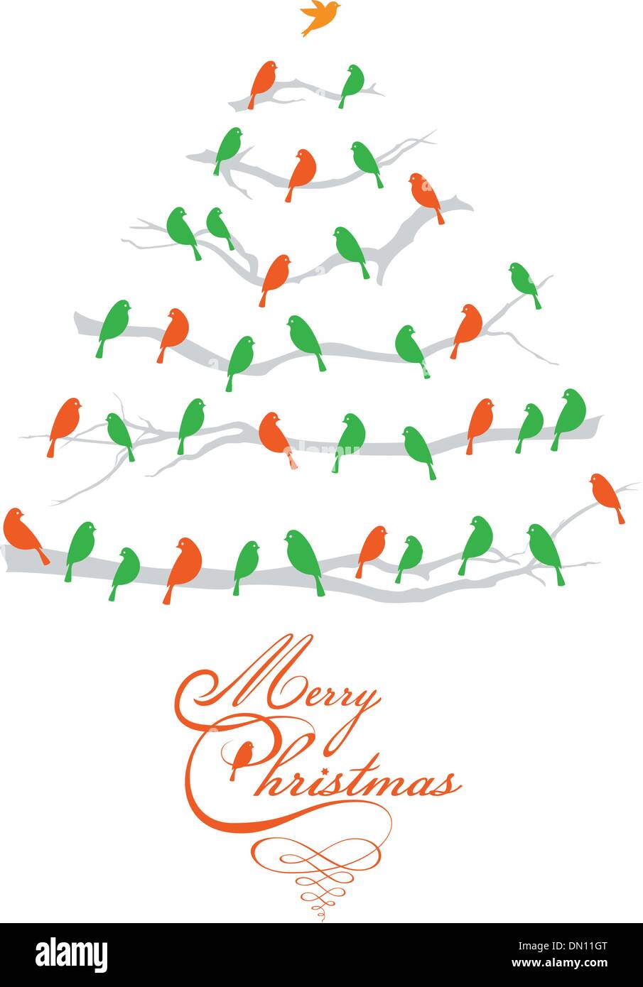 christmas tree with birds, vector Stock Vector