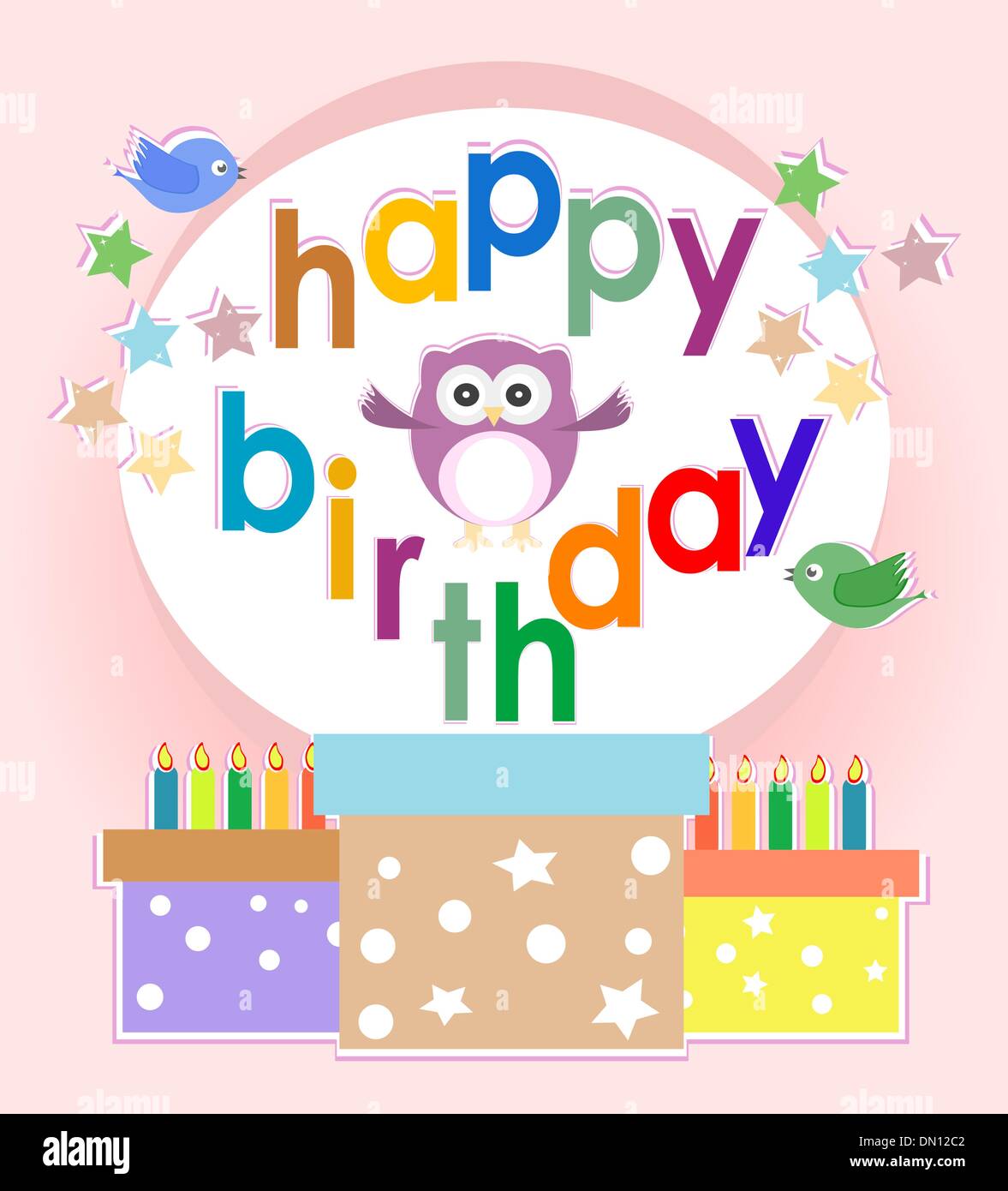 birthday party elements with cute owls and birds Stock Vector Image ...