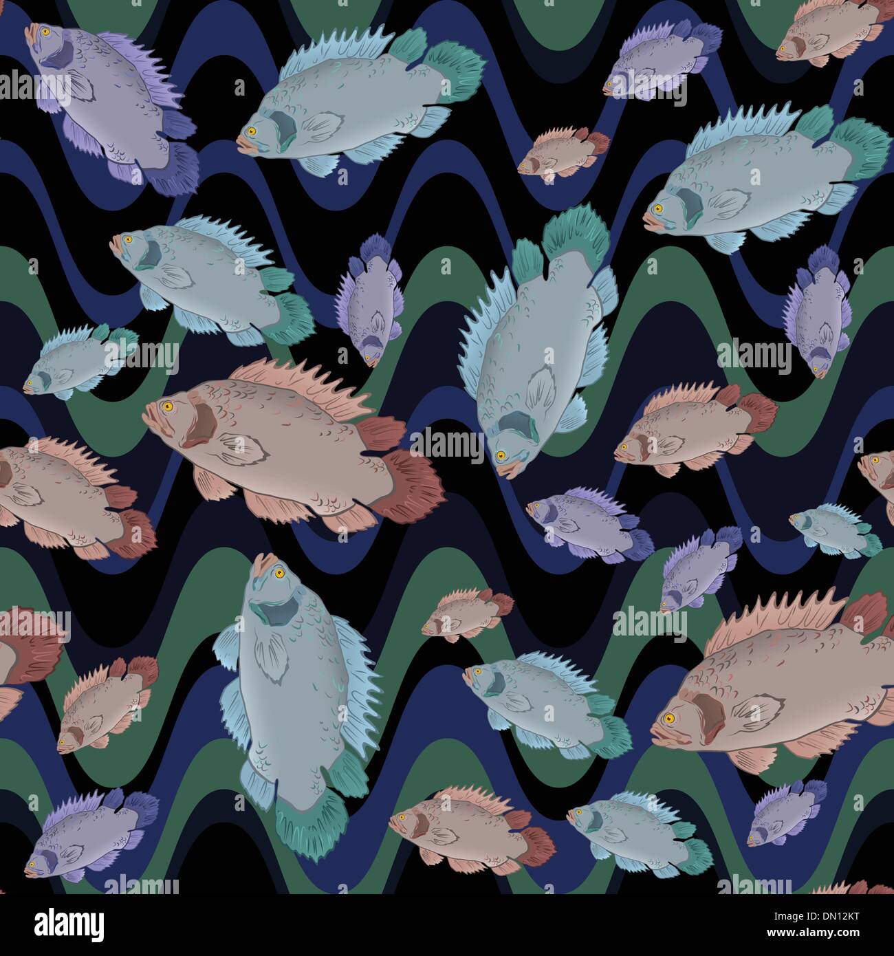 Fish and wave seamless pattern Stock Vector Image & Art Alamy