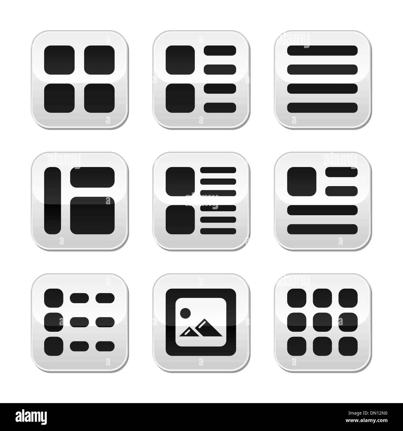 Website gallery view Display options buttons set - list, grid Stock Vector