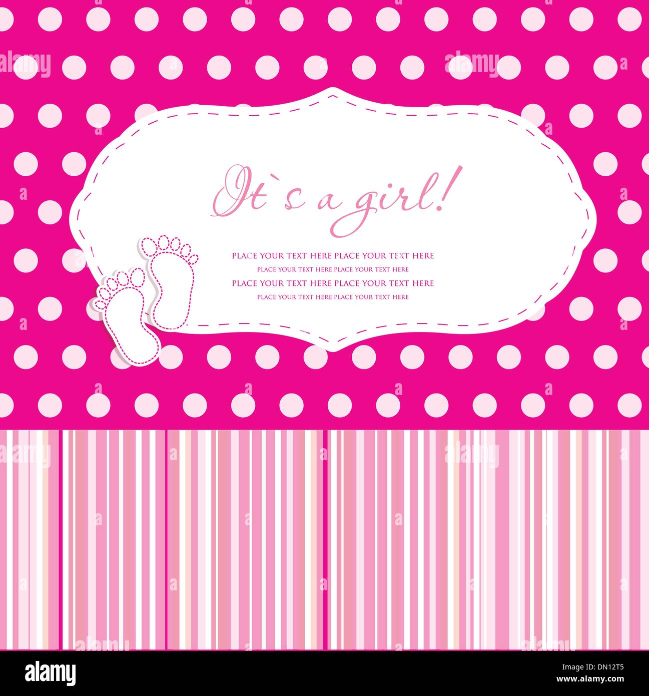 Baby girl shower card with foot steps and frame for your text Stock ...