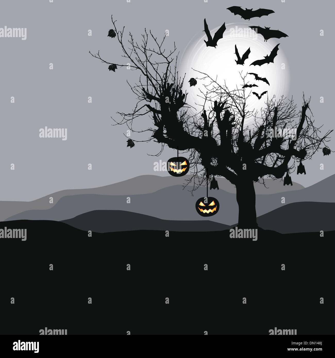 Halloween background - scary tree in full moon Stock Vector