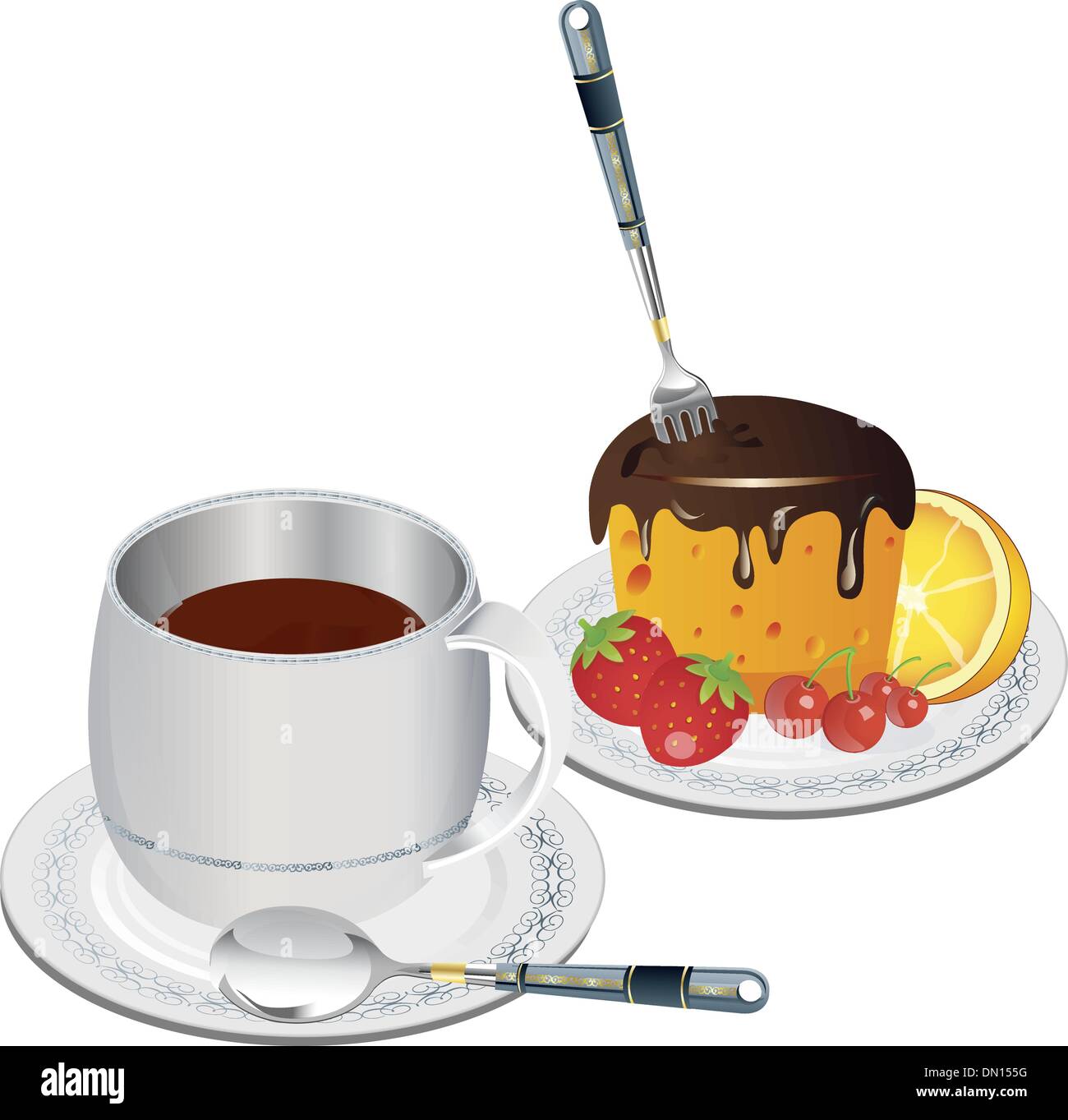 clip art coffee and cake Stock Vector