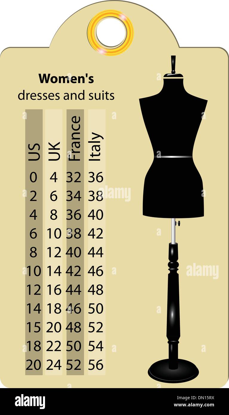 Sizes women dresses and suits Stock Vector