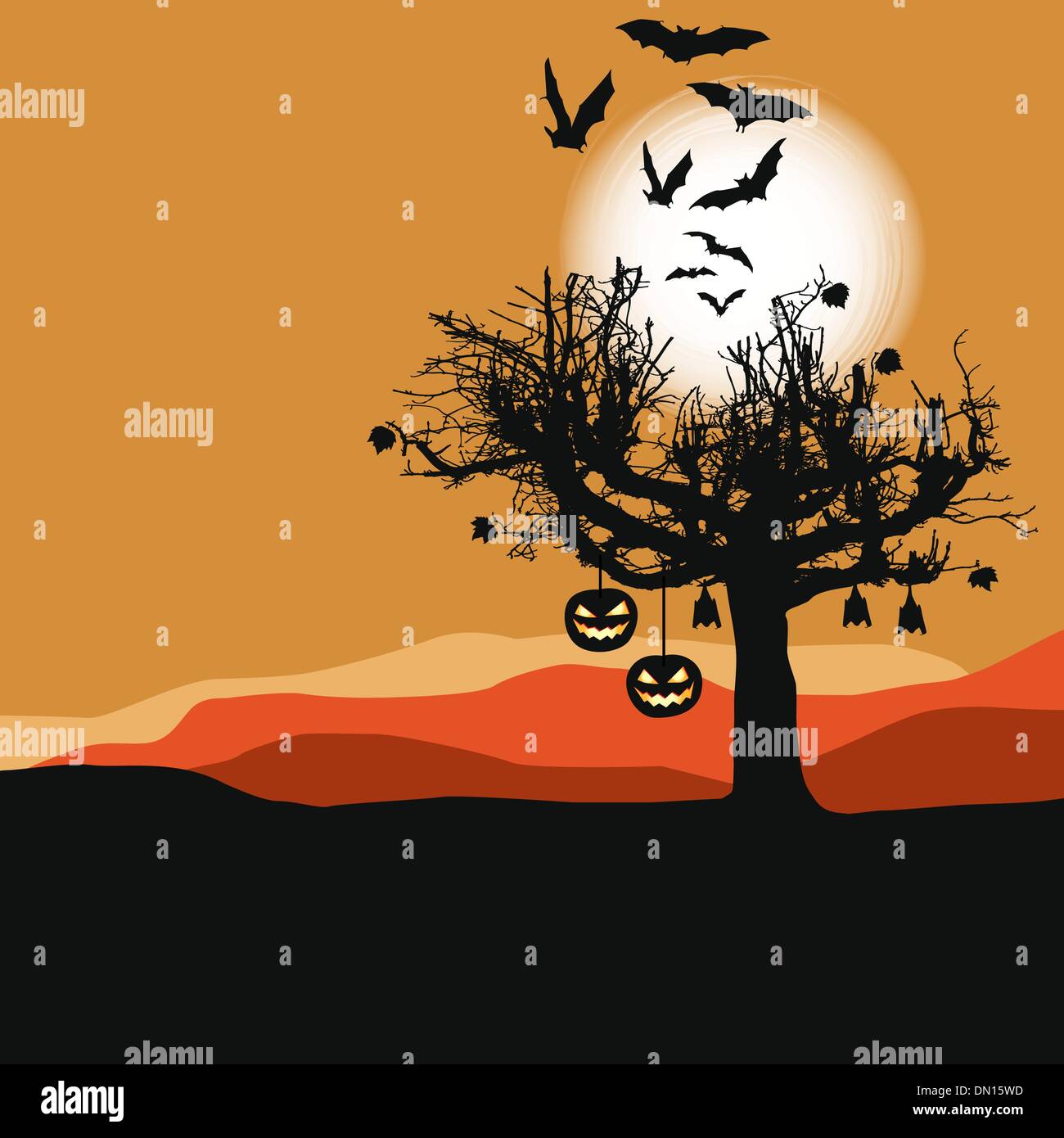 Halloween background - scary tree in full moon Stock Vector