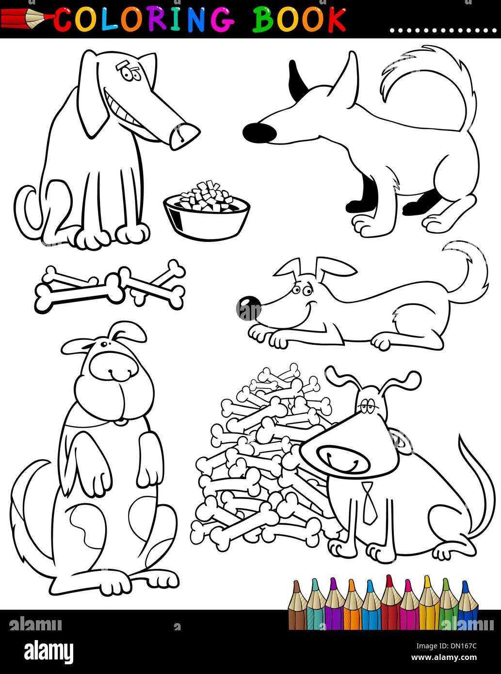 Cartoon Dogs for Coloring Book or Page Stock Vector Image &amp; Art - Alamy