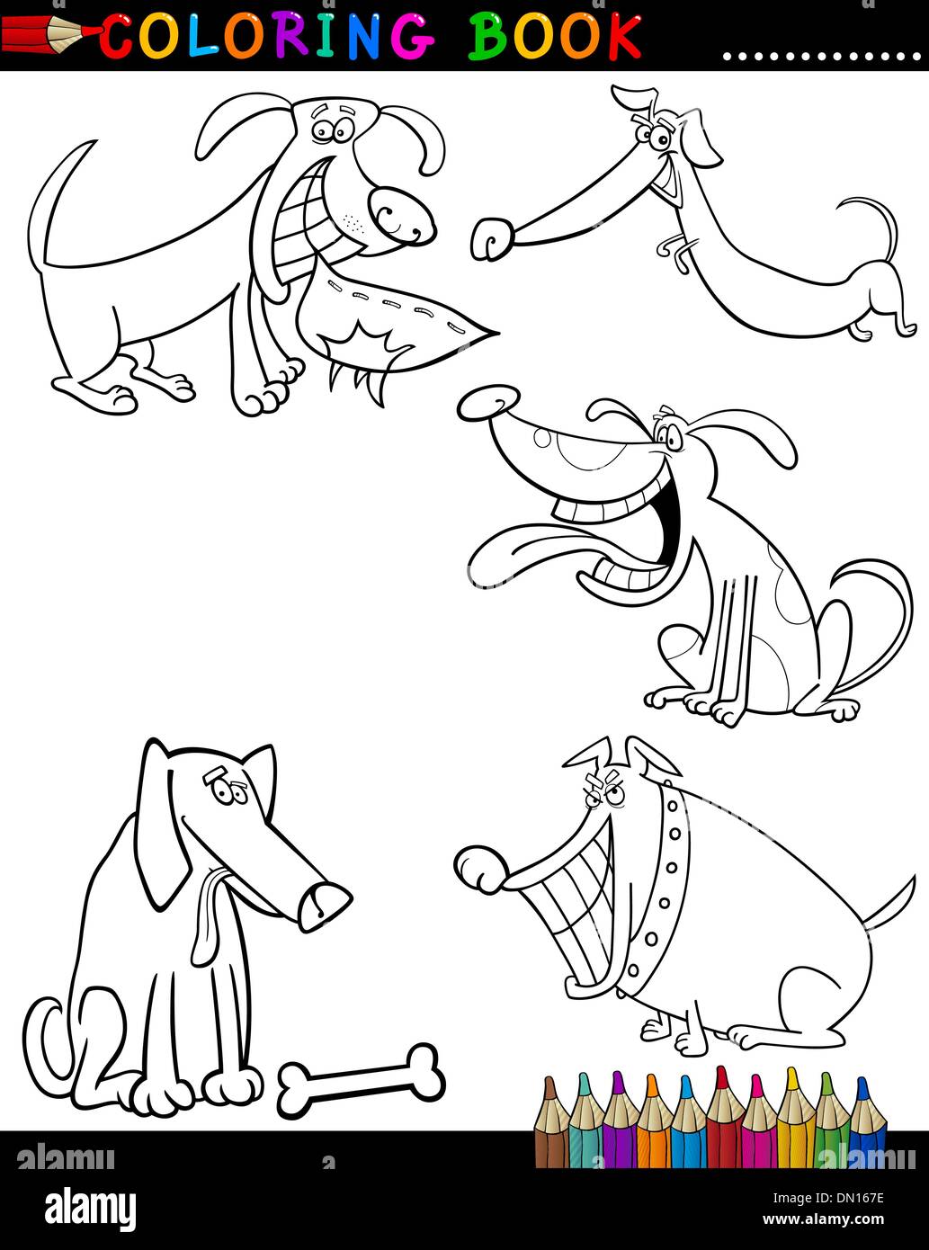 Cartoon dogs coloring book page hi-res stock photography and images - Alamy