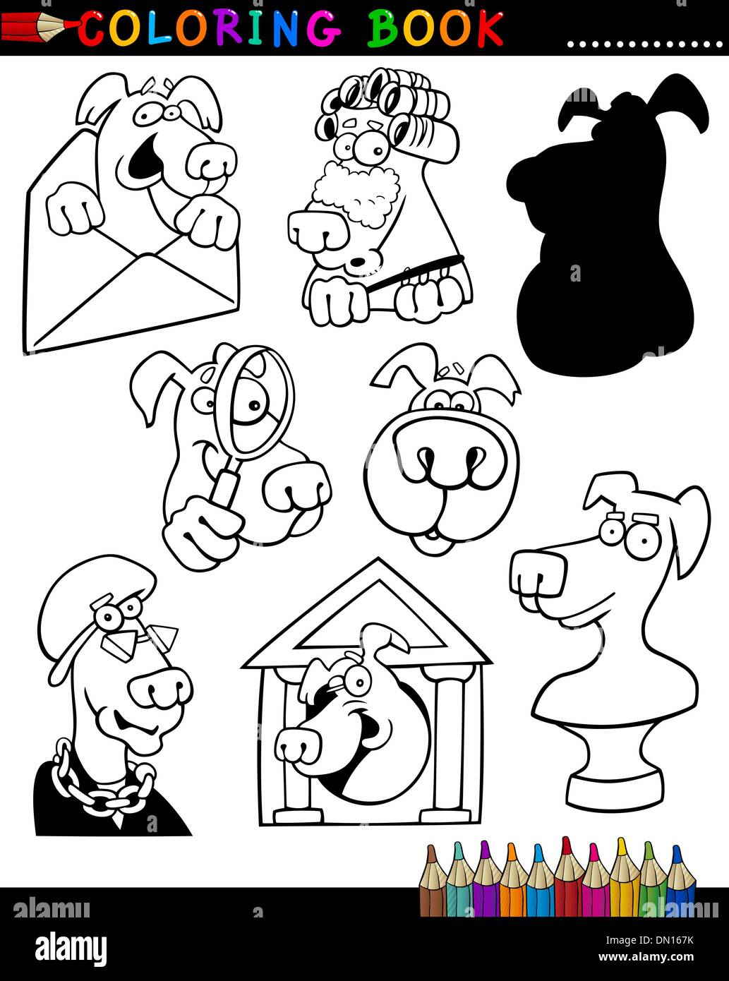 Cartoon Dogs for Coloring Book or Page Stock Vector Image &amp; Art - Alamy
