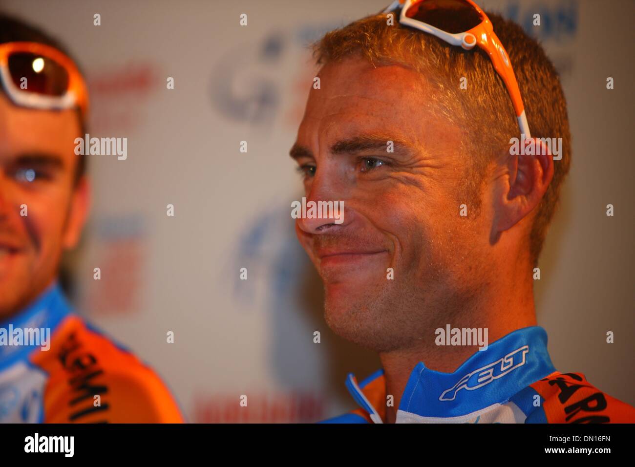 Jan 16, 2010 - Adelaide, Australia - ROBBIE HUNTER, right, a member of team Garmin-Transitions from the USA during a media conference at the start of the UCI Pro Series Cycle Race, Santos Tour Down Under.  (Credit Image: Â© Gary Francis/ZUMA Press) Stock Photo
