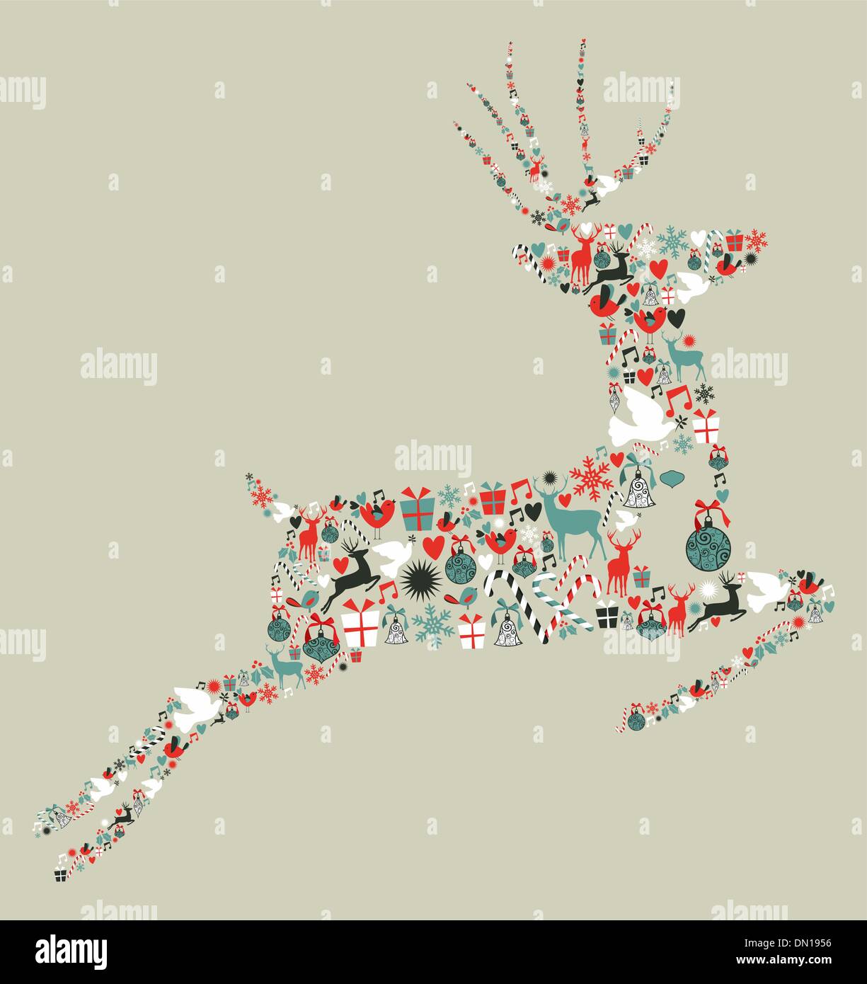 Christmas icons in jumping deer Stock Vector