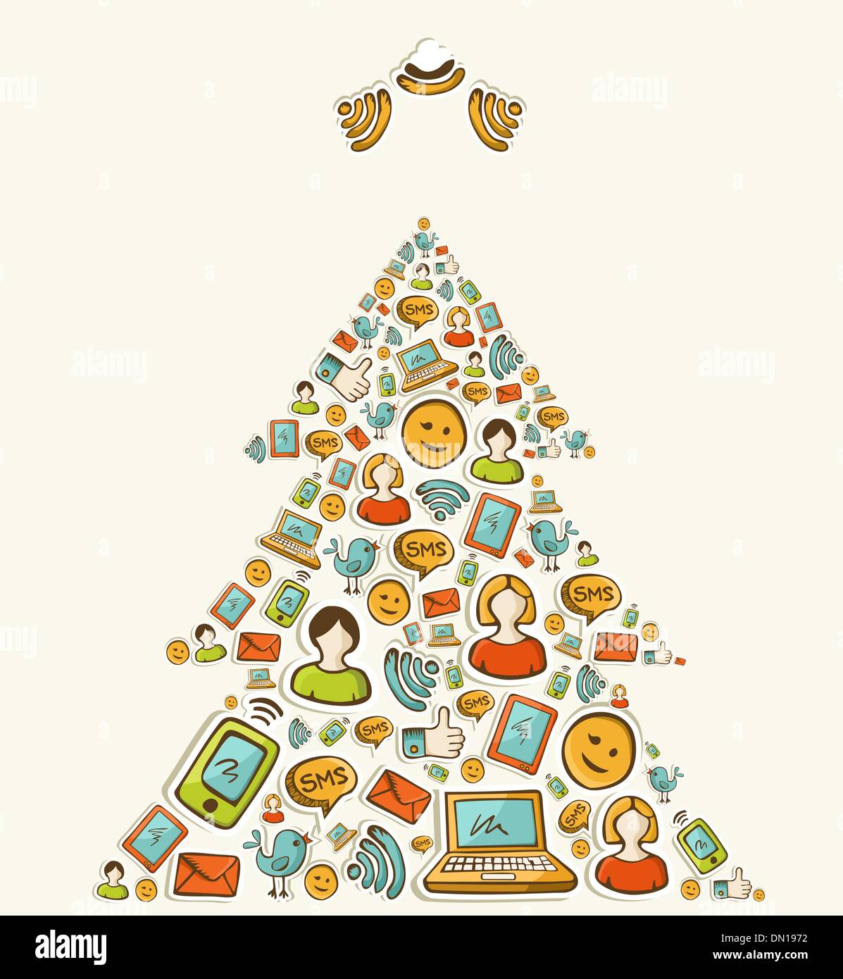 Social media networks Christmas tree Stock Vector