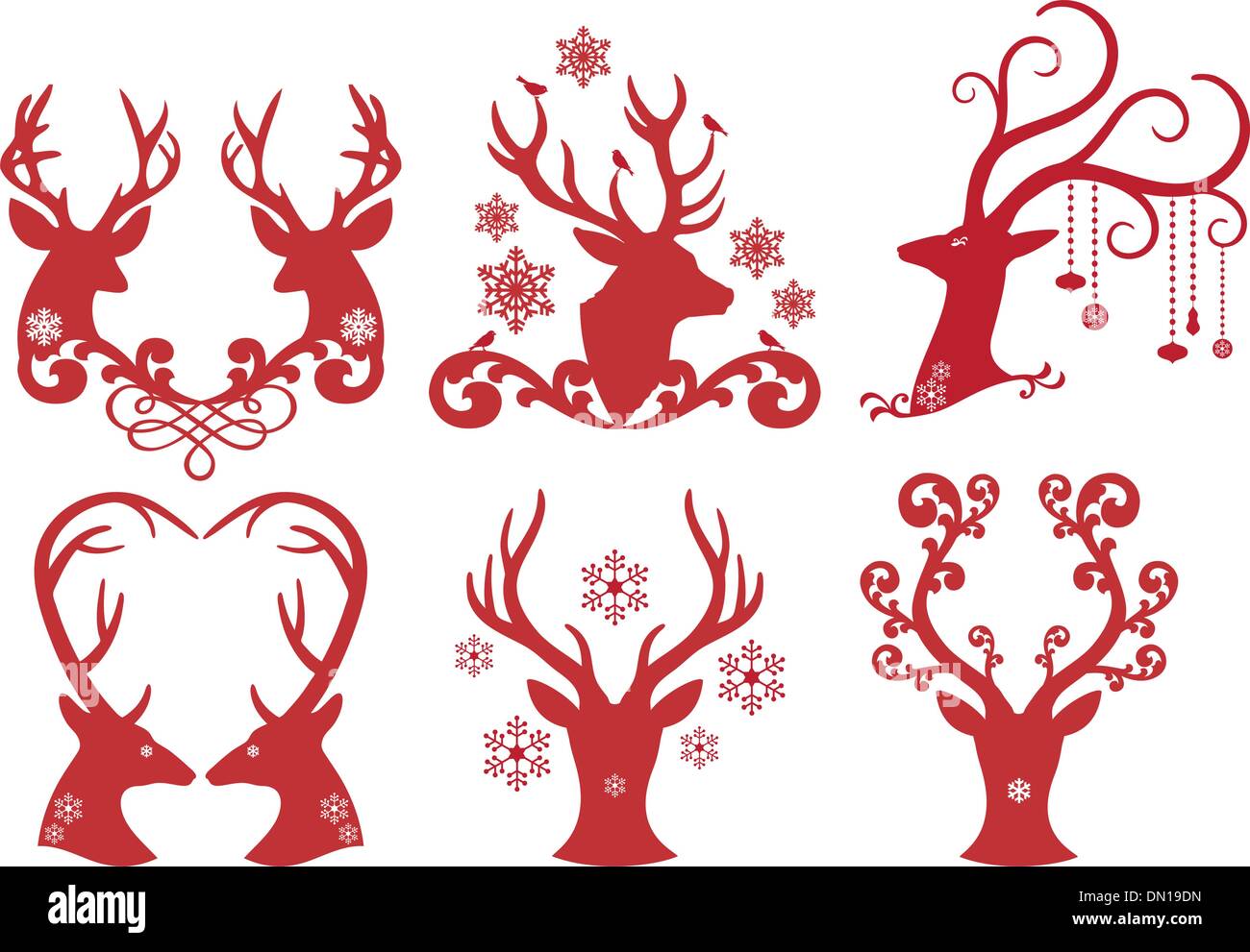Christmas deer stag heads, vector Stock Vector