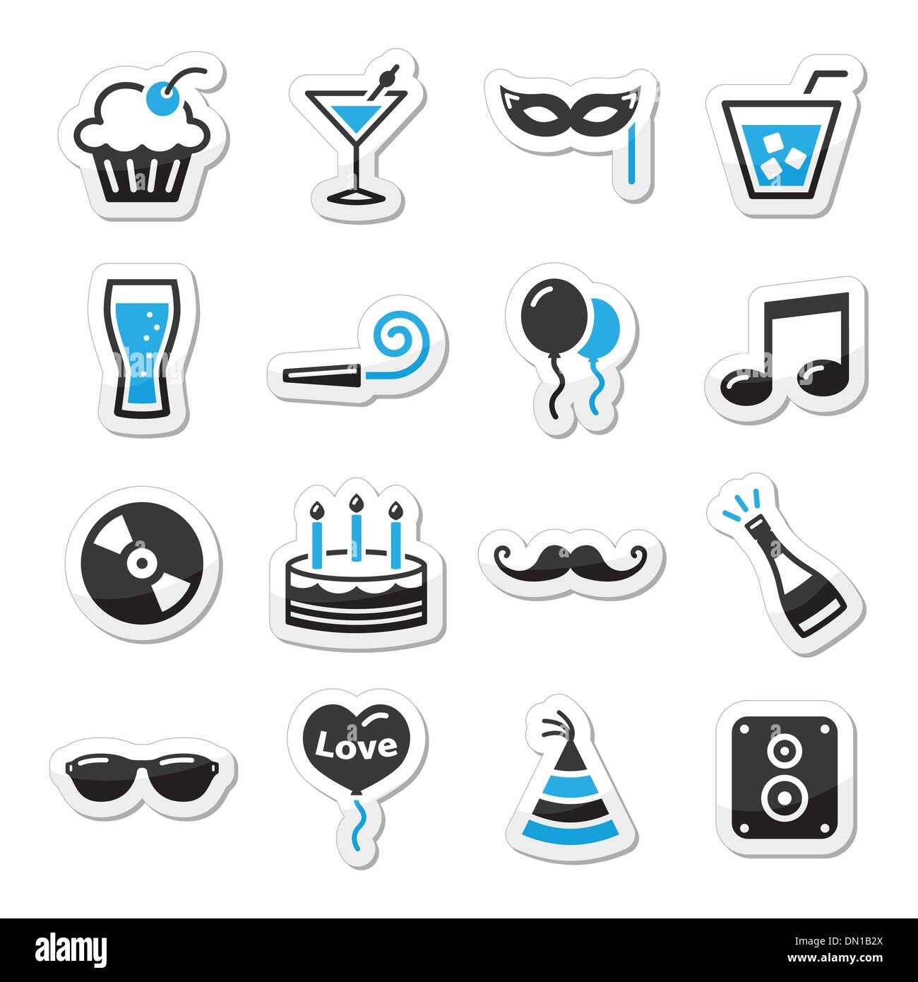 Holidays and party icons set as labels Stock Vector