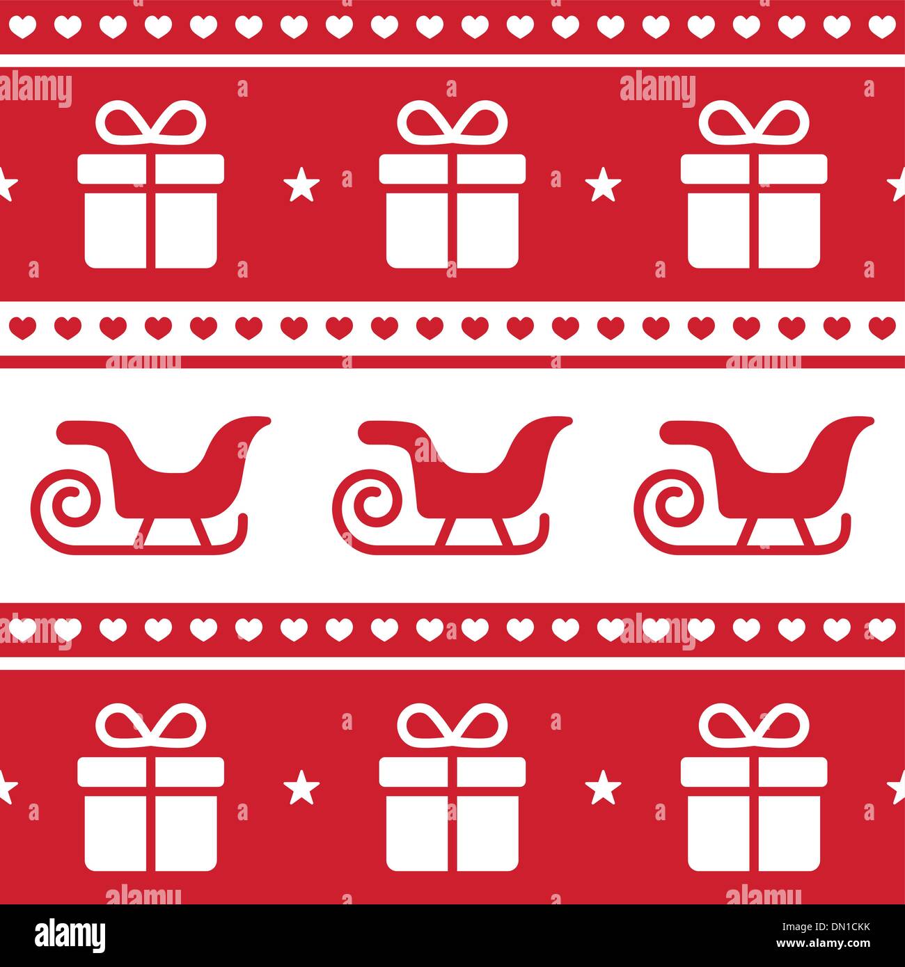 Christmas card, seamless pattern with santa's sledges and present Stock Vector