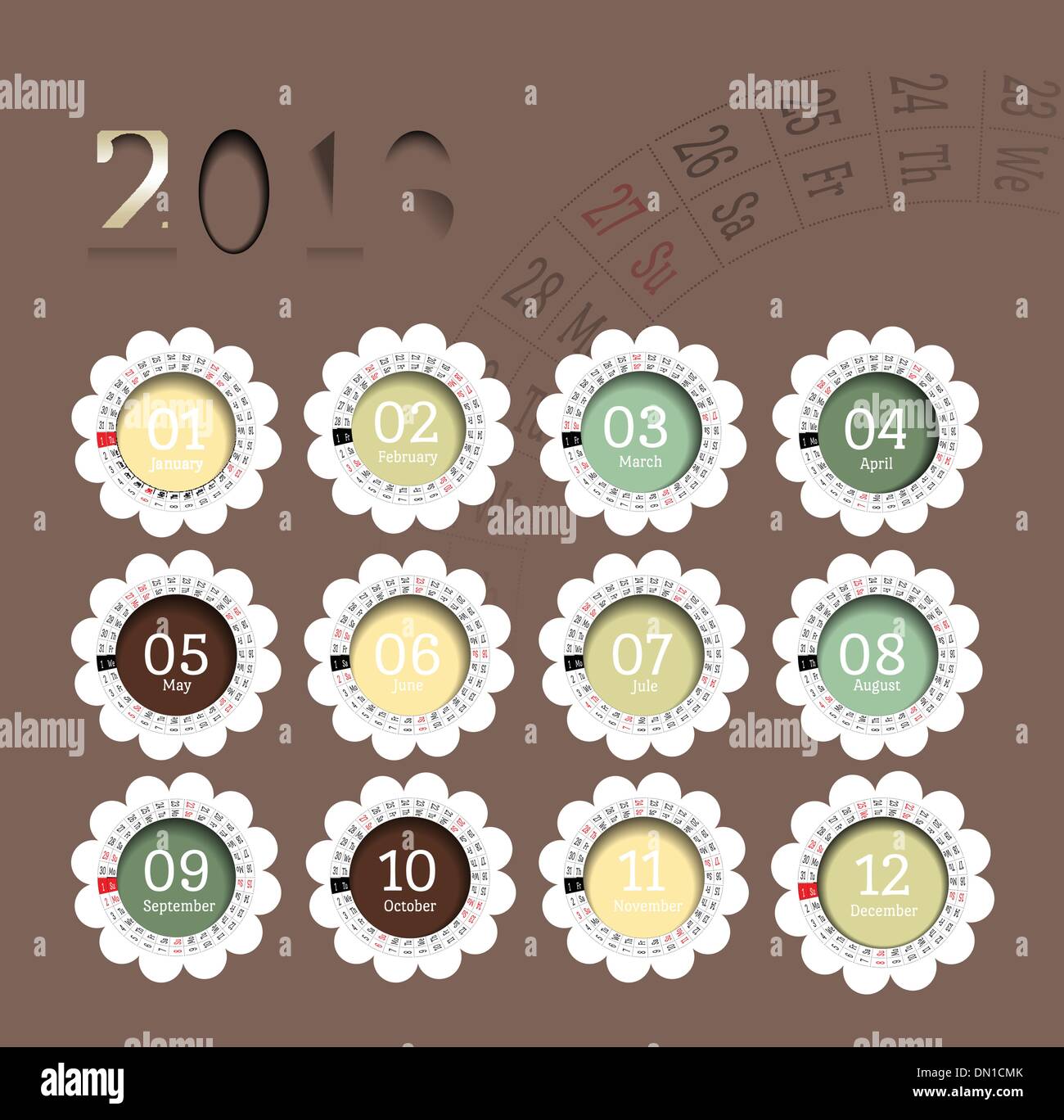 2013 calendar in flower form Stock Vector