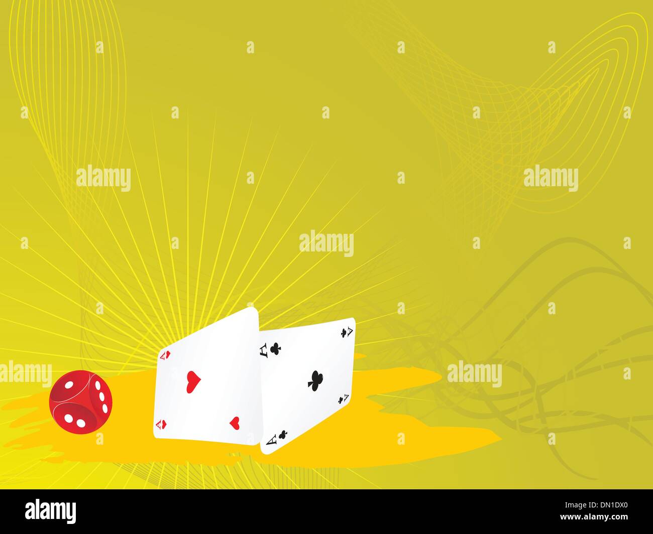 vector illustration of cards and dice on green background Stock Vector