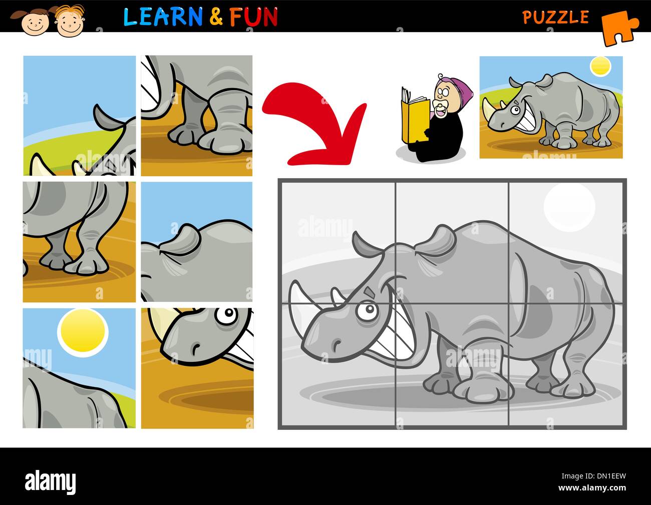 Cartoon rhinoceros puzzle game Stock Vector Image & Art - Alamy