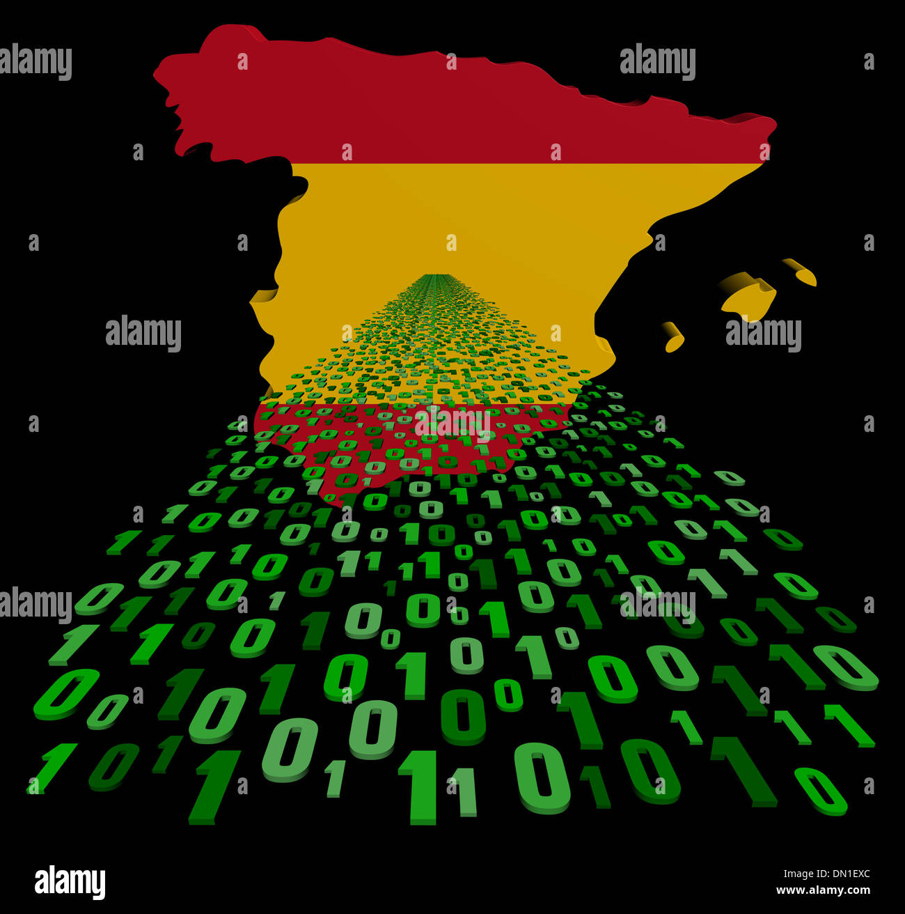 Spain map flag with green binary code foreground illustration Stock ...