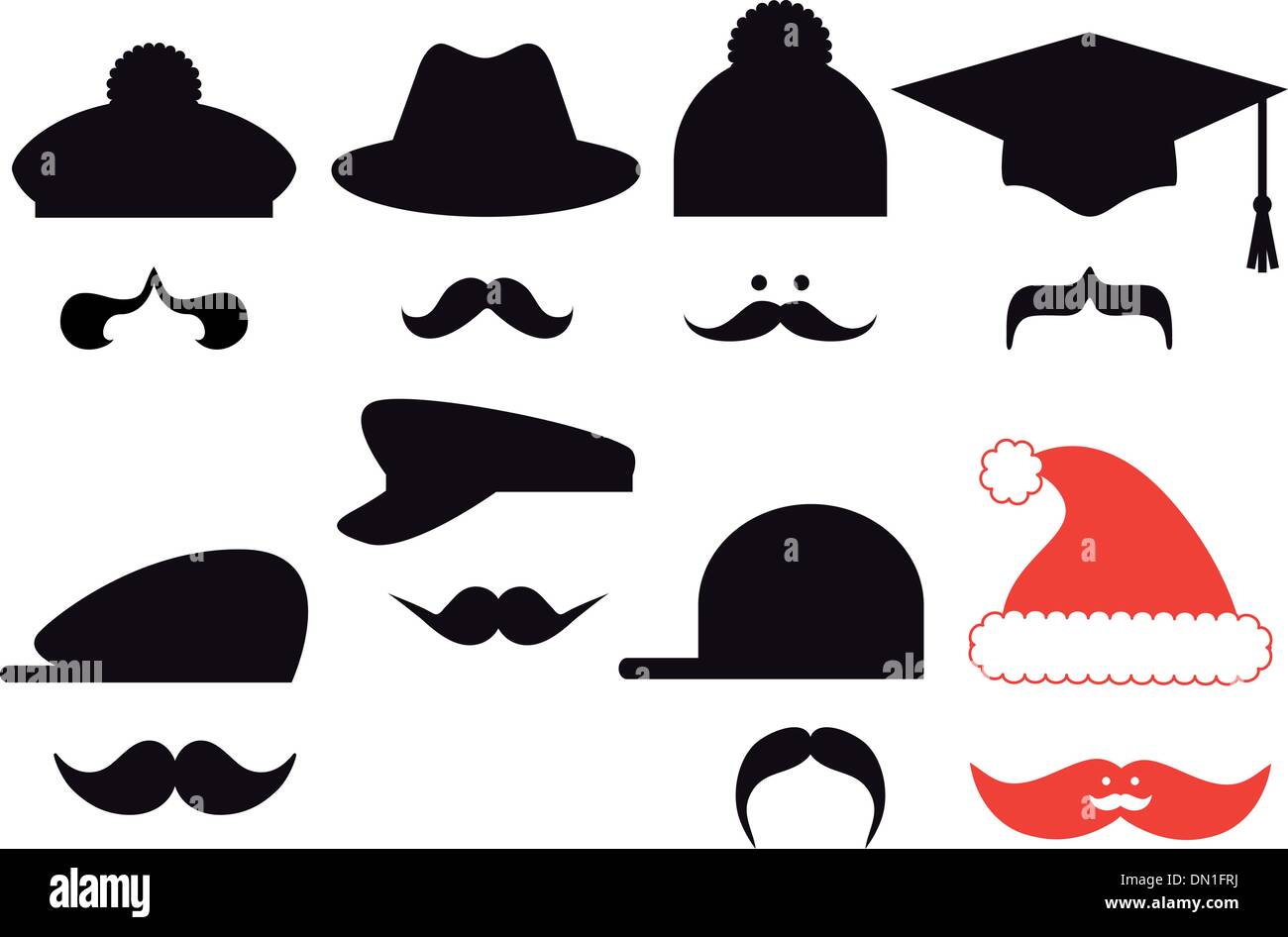 Mustache set with hats, vector Stock Vector