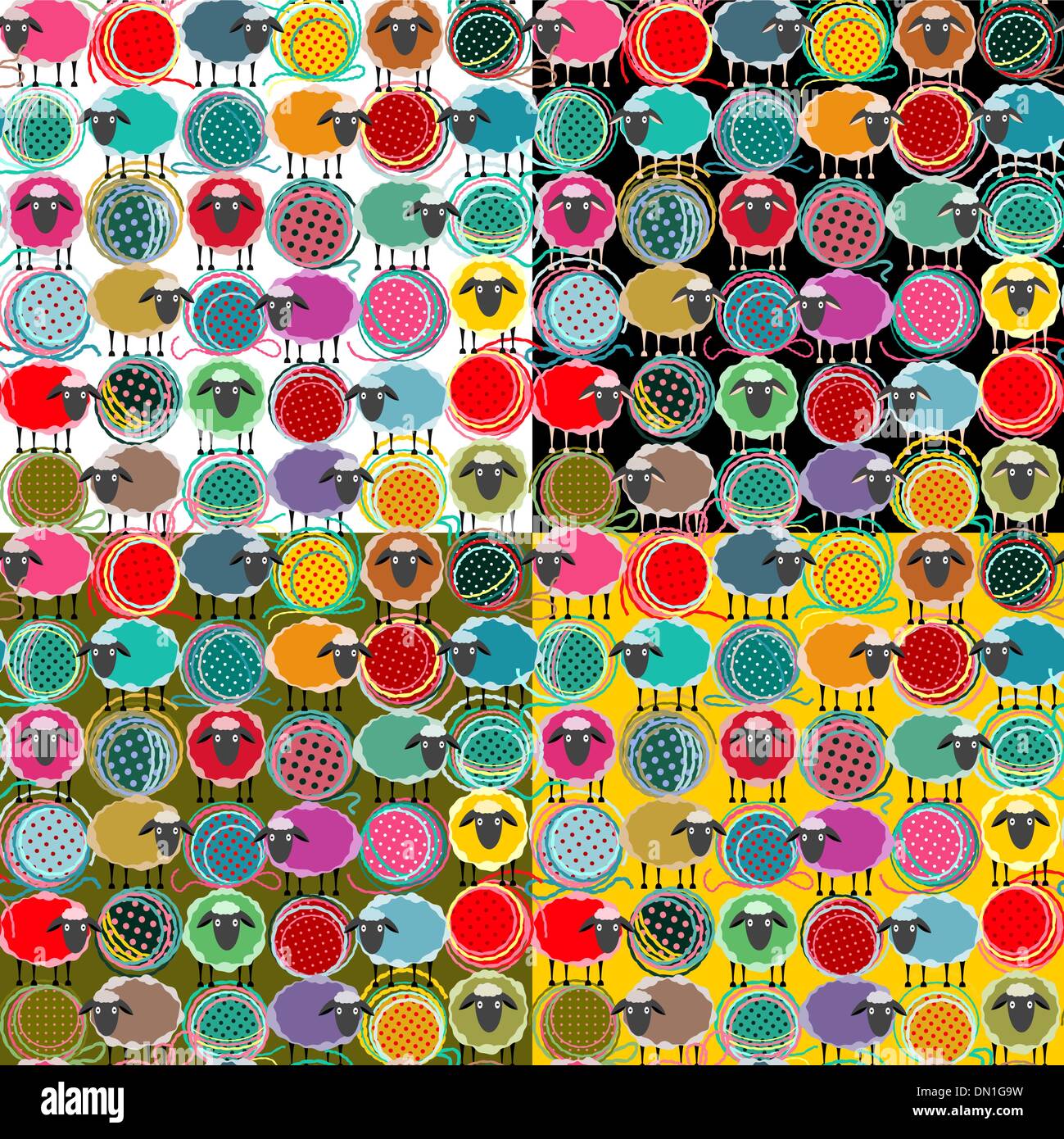 Colorful Seamless Sheep and Yarn Balls Pattern Stock Vector
