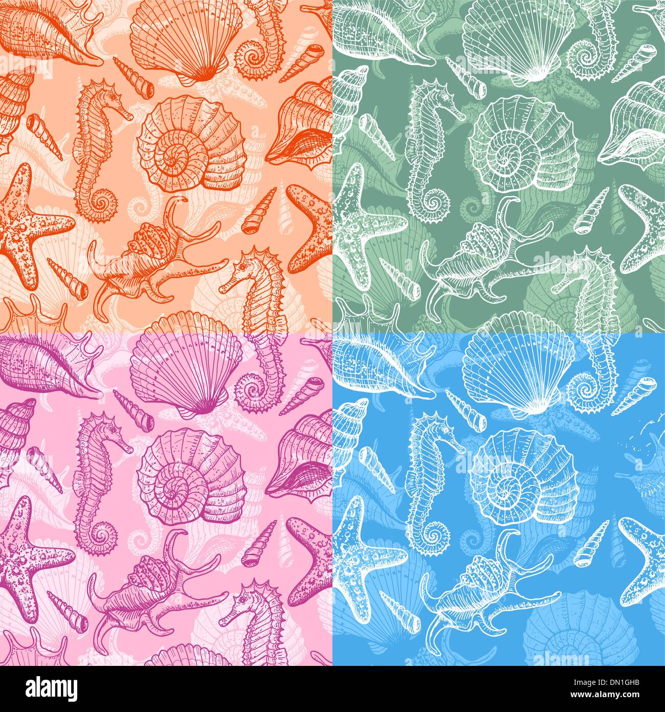 Set of sea hand drawn seamless pattern Stock Vector Image & Art - Alamy