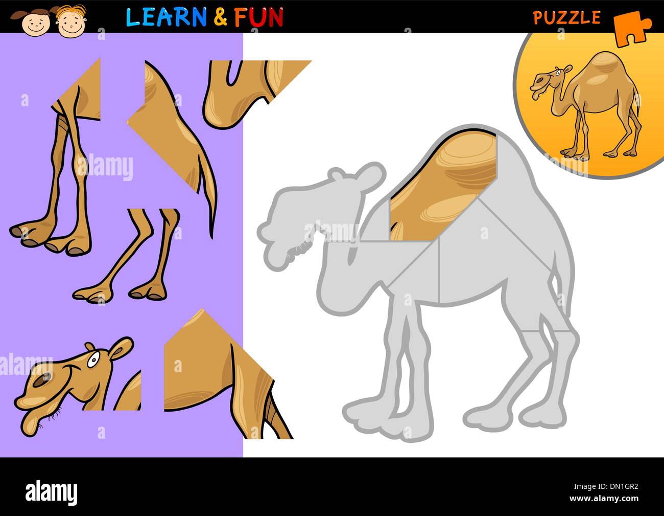 Cartoon dromedary camel puzzle game Stock Vector