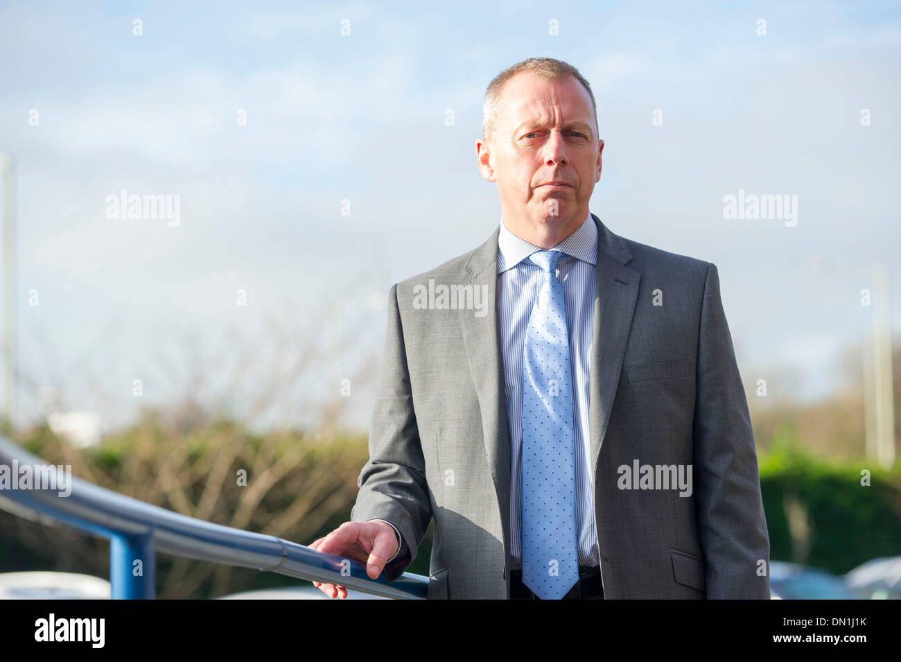 Bridgend, Wales, UK. 17th December 2013. Detective Chief Inspector Peter Doyle, senior investigating officer in the Ian Watkins investigation, gives an interview to the press on December 17, 2013 at Bridgend Police Headquarters, Bridgend, Wales. (Photo by Matthew Horwood/Alamy Live News) Stock Photo