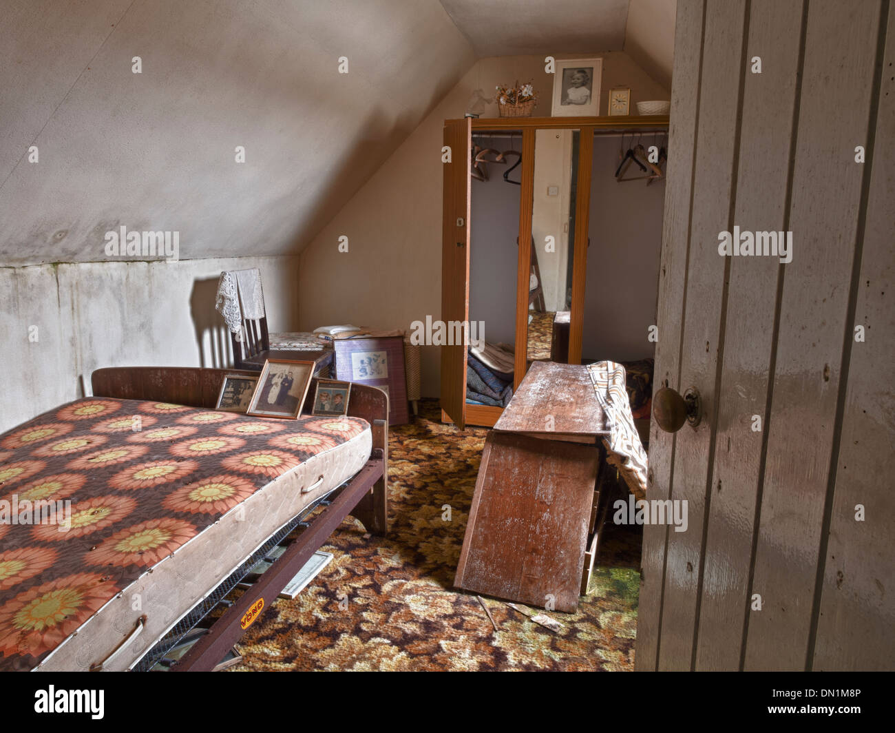 Bedroom of Abandoned House, Isle of Lewis Stock Photo