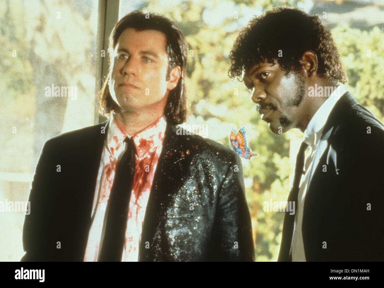 PULP FICTION  1994 Miramax film with John Travolta at left and Samuel L. Jackson Stock Photo