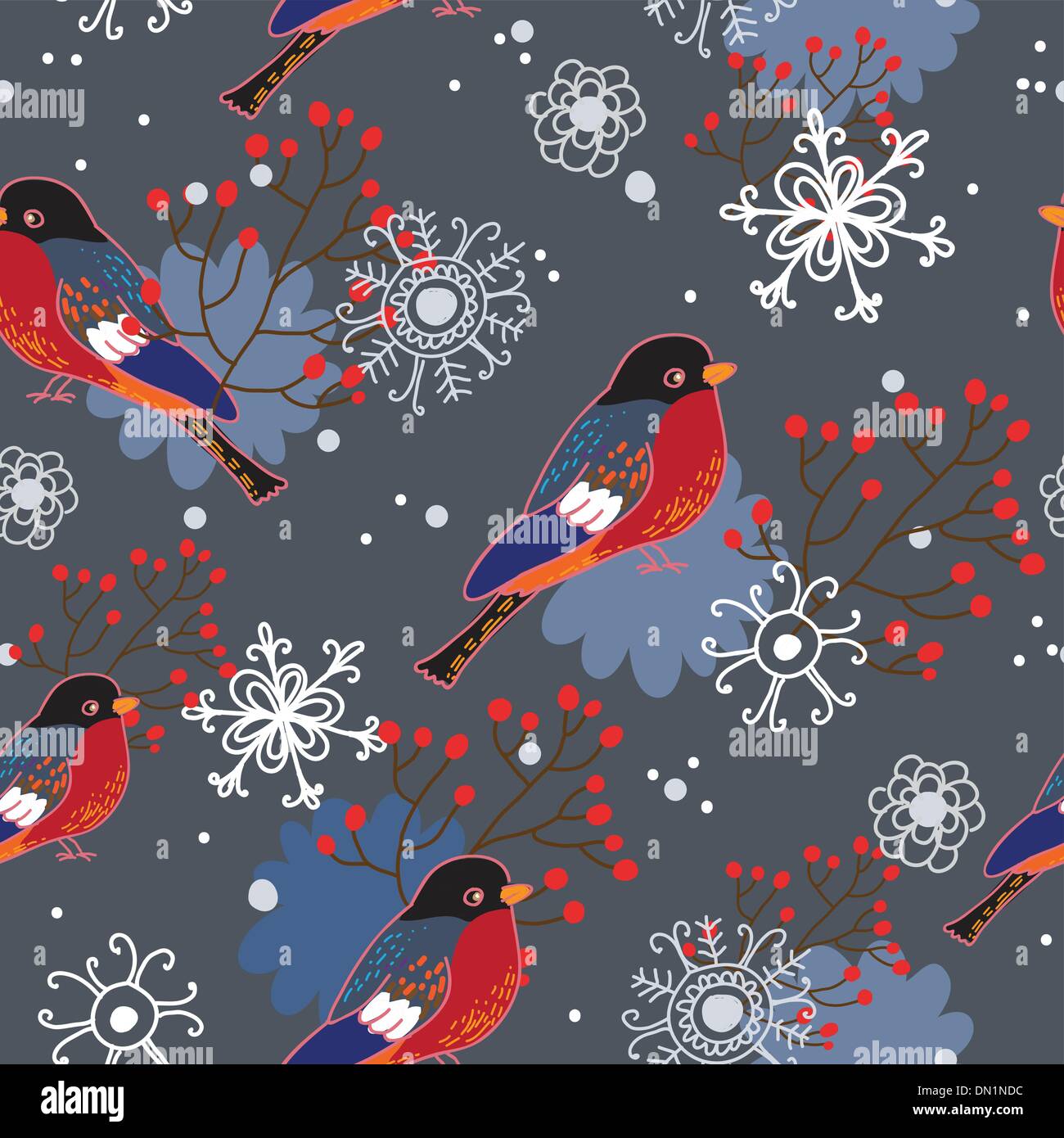 Winter seamless pattern with bullfinches Stock Vector