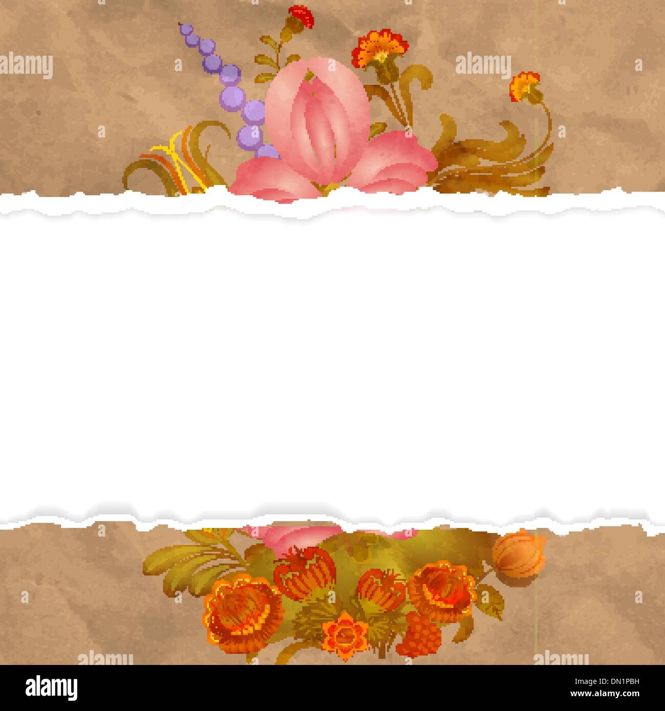 Torn vintage paper with vintage flowers. eps10 Stock Vector Image & Art
