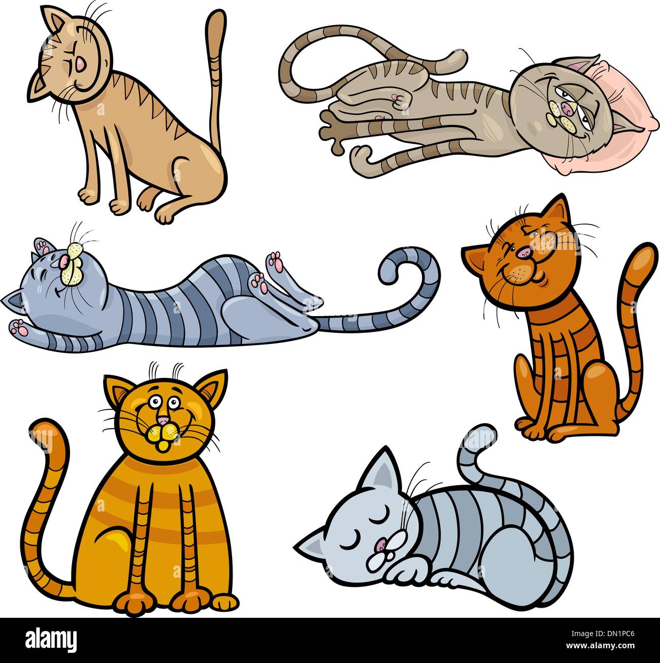 happy and sleepy cats cartoon set Stock Vector Image & Art - Alamy