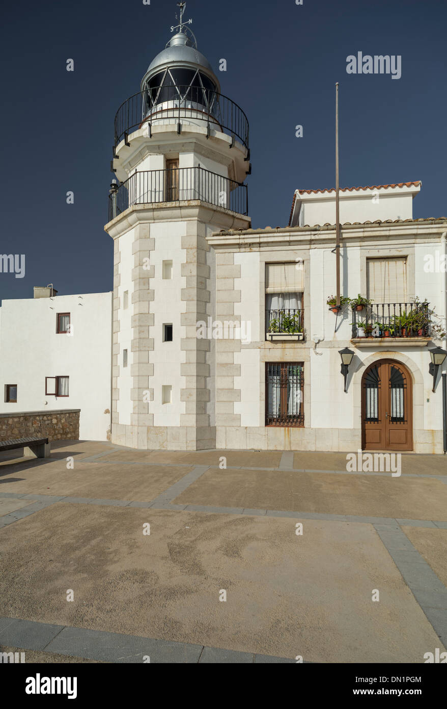 Peñiscola lighthouse placed in the hill of the old town. Castellón, Spain Stock Photo