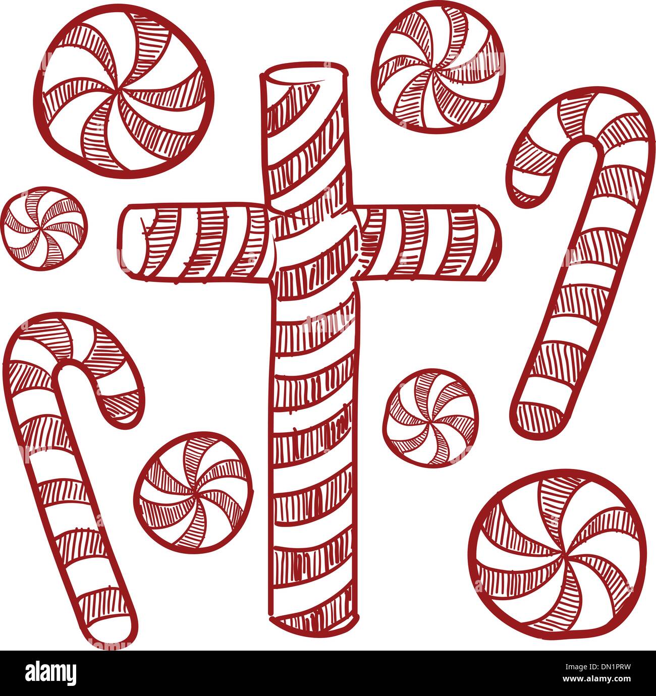 Candy canes and peppermints sketch Stock Vector