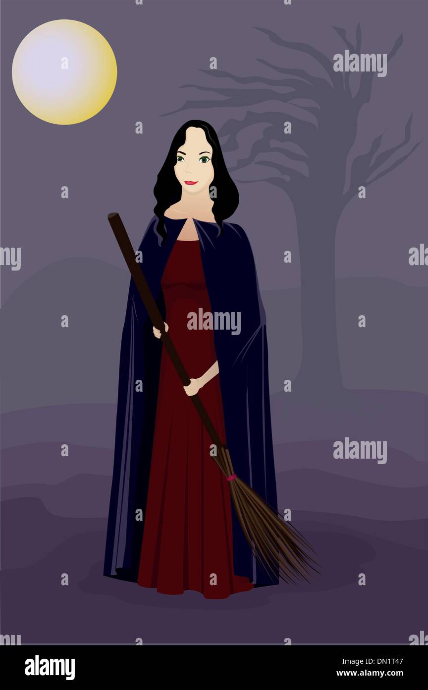 witch in the night Stock Vector