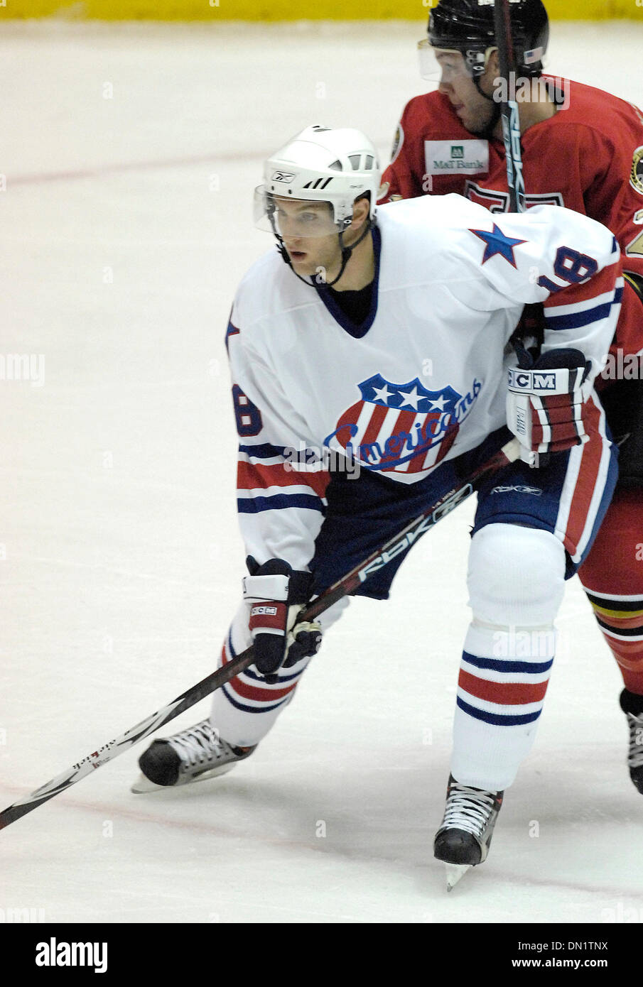 October 13, 2006: AHL - Rochester right wing Rob Globke (18) in action aginst Binghamton - Binghamton Senators at Rochester Americans at The Blue Cross Arena in Rochester, New York. Rochester defeated Binghamton in a shootout.(Credit Image: © Alan Schwartz/Cal Sport Media) Stock Photo