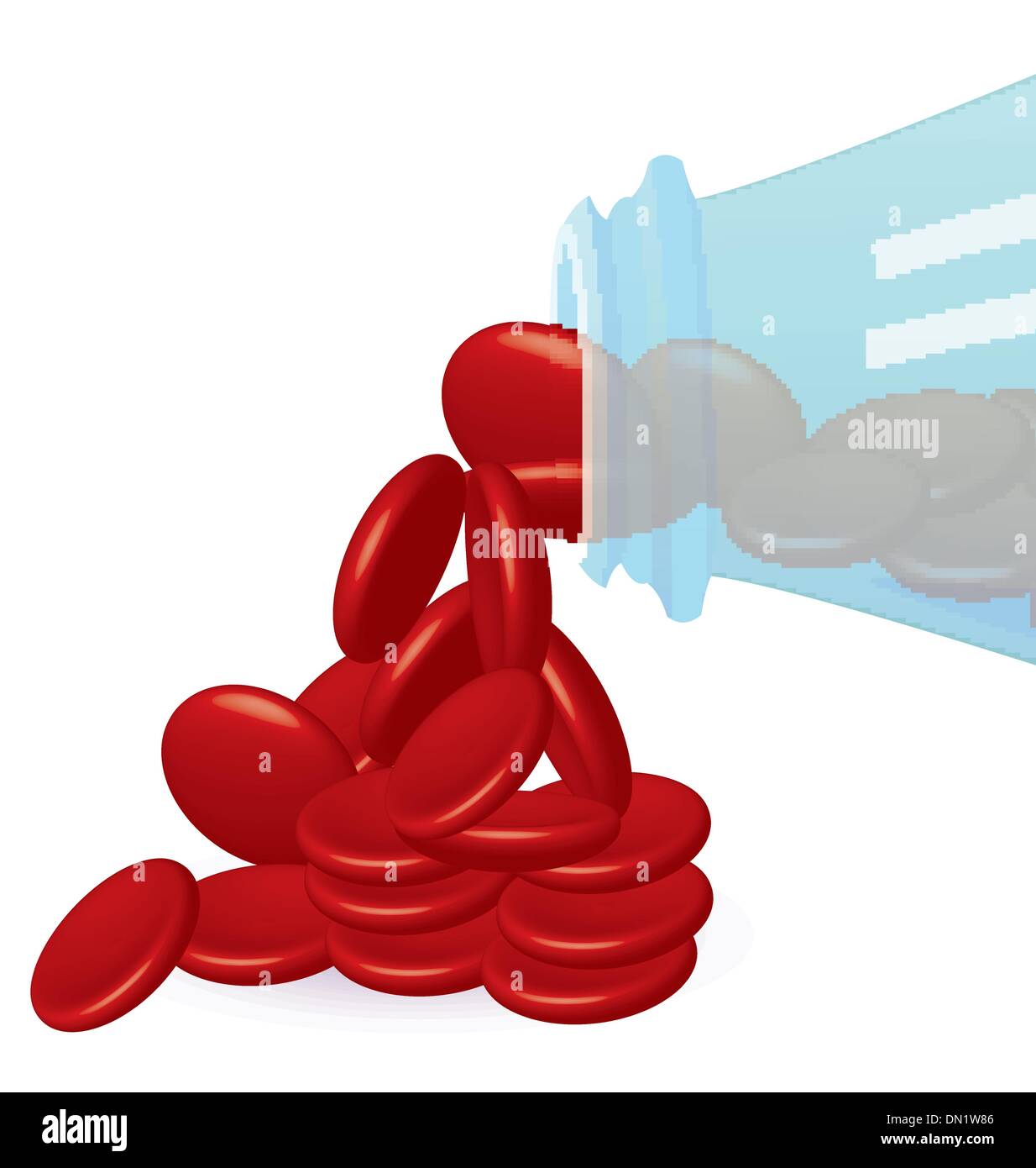 Red pills and bottle close up vector Stock Vector