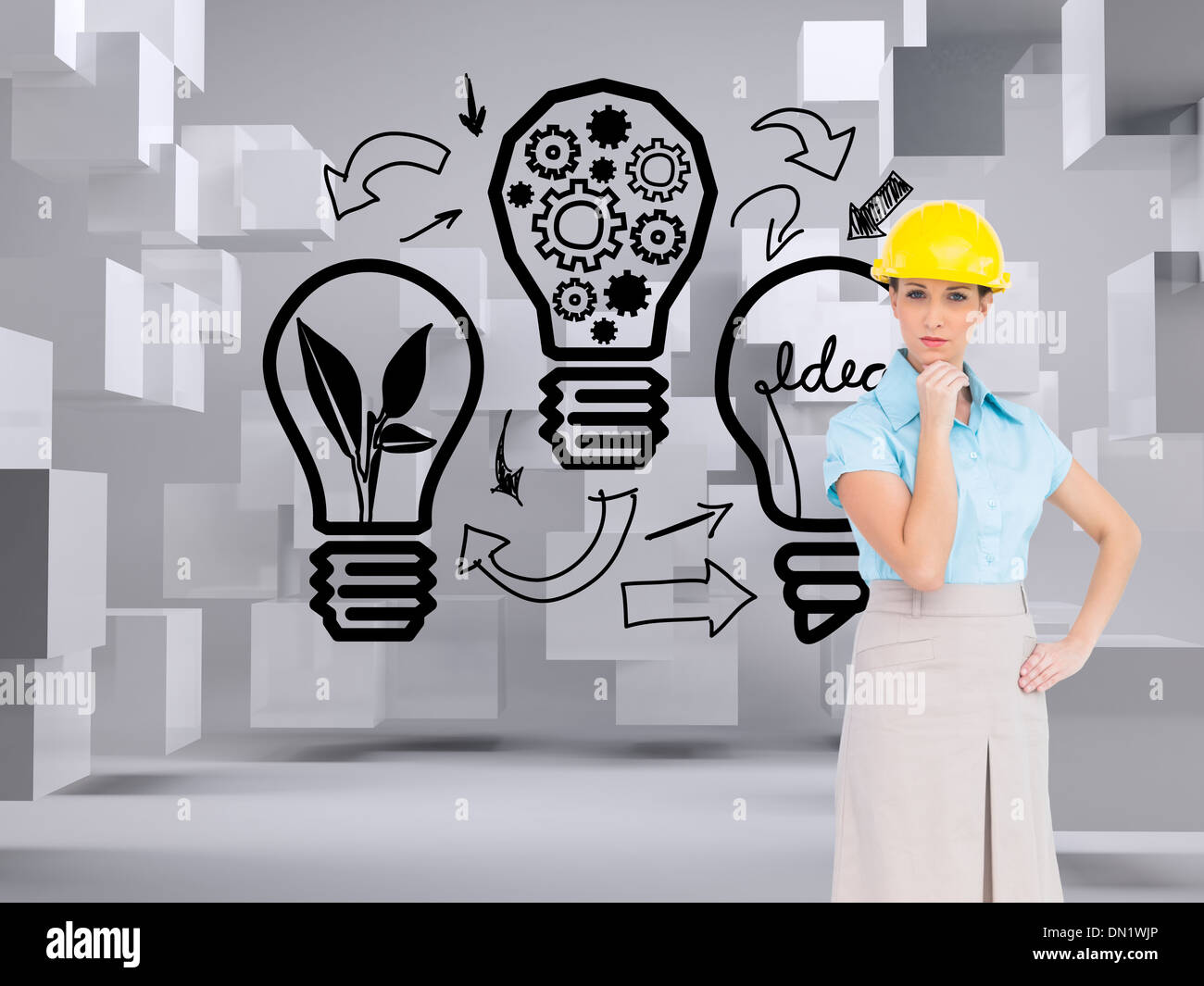 Composite image of thoughtful attractive architect posing Stock Photo